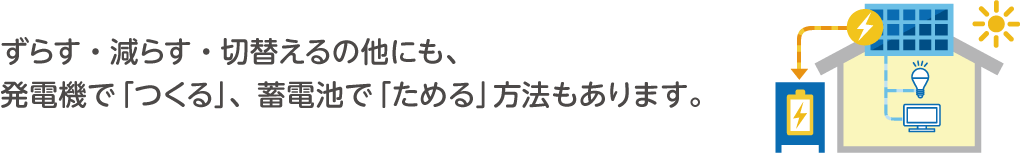 発電機で「つくる」・蓄電池で「ためる」